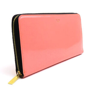 Celine patent round wallet black zipper coral leather pink
